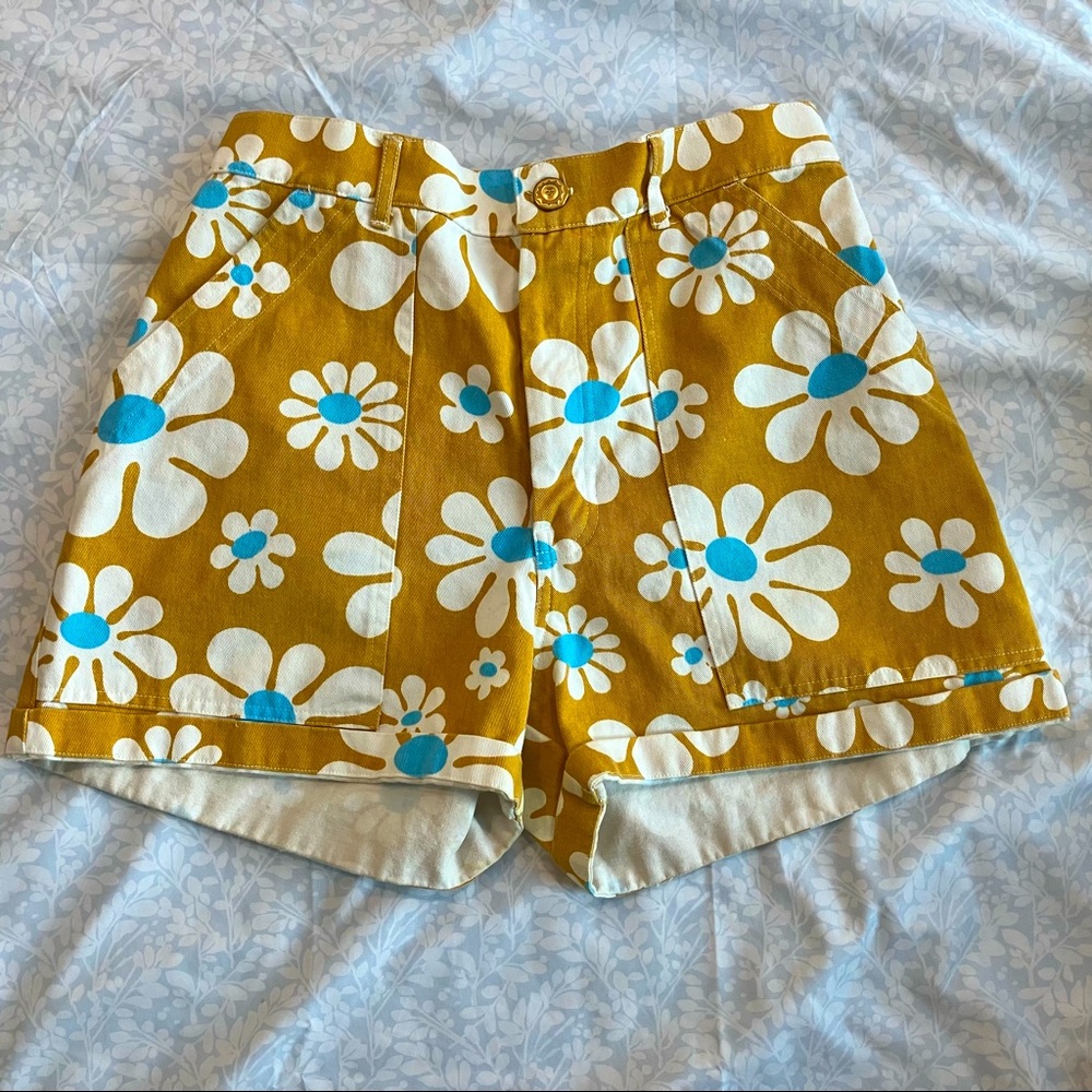 Big Bud Press Work Pants Yellow Floral High Waisted Shorts